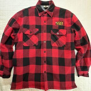 Vintage Buffalo Plaid Mens Medium Sherpa‎ Lined Flannel Button Jacket Rothco Red